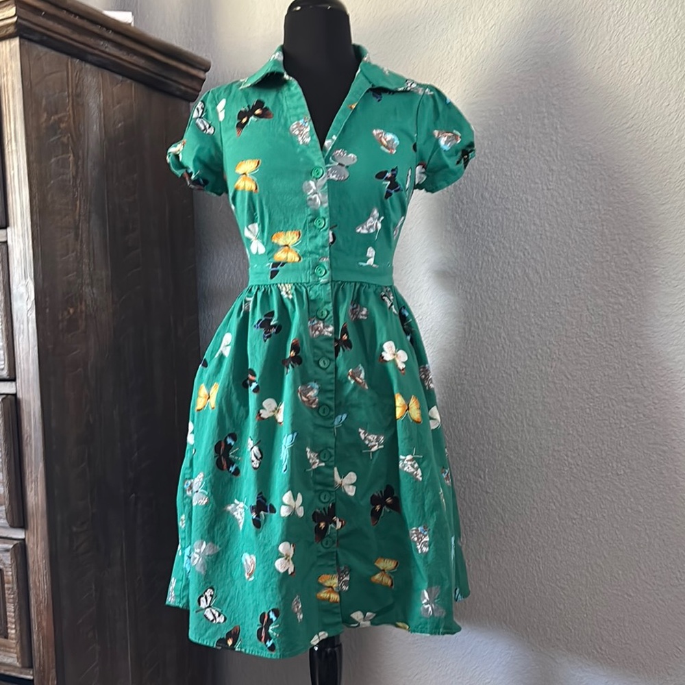 Green Floral Button-Up Dress 97% cotton